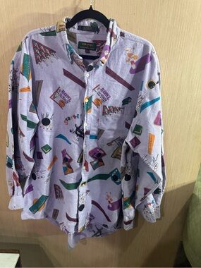 Colours by Alexander Julian Lavender Graphic Casual Button-Down Shirt Size XL